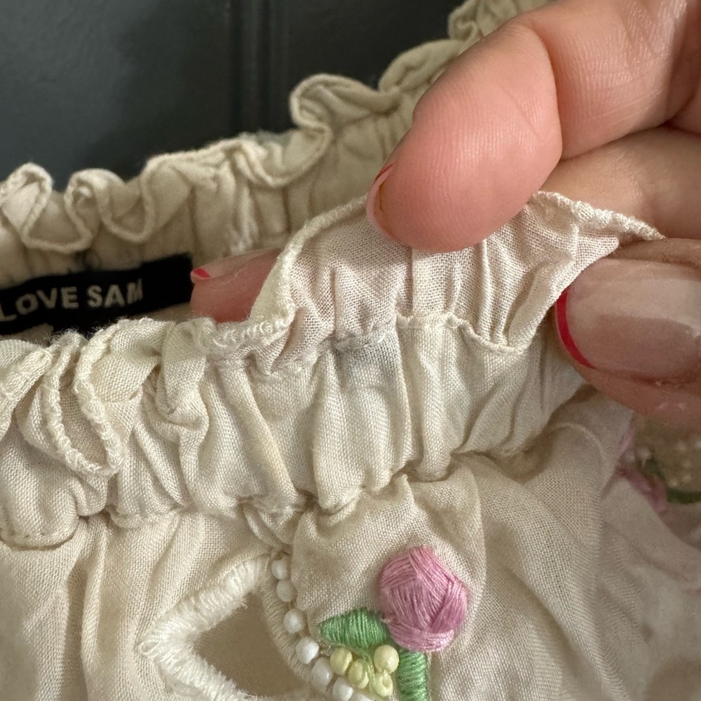 Love Sam Cream Off the Shoulder Beaded Embroidered Floral Midi Dress - Picture 16 of 16